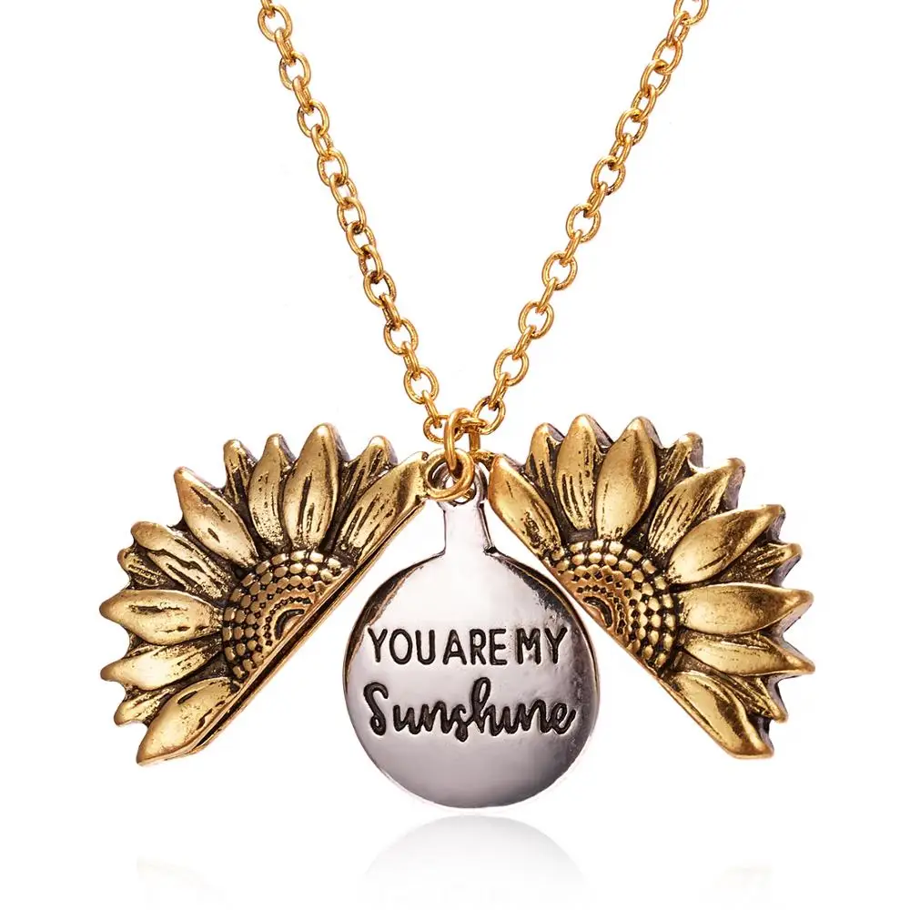 You Are My Sunshine Sunflower Necklaces For Women Gold Open Locket Pendant  Long Chain Fashion Inspirational Jewelry Gift From 0,86 € | DHgate