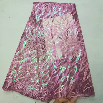 

Sequined Lace Fabric 2020 High Quality Lace French Mesh Fabric Latest Nigerian Lace Fabric With Sequins For Wedding 5yards