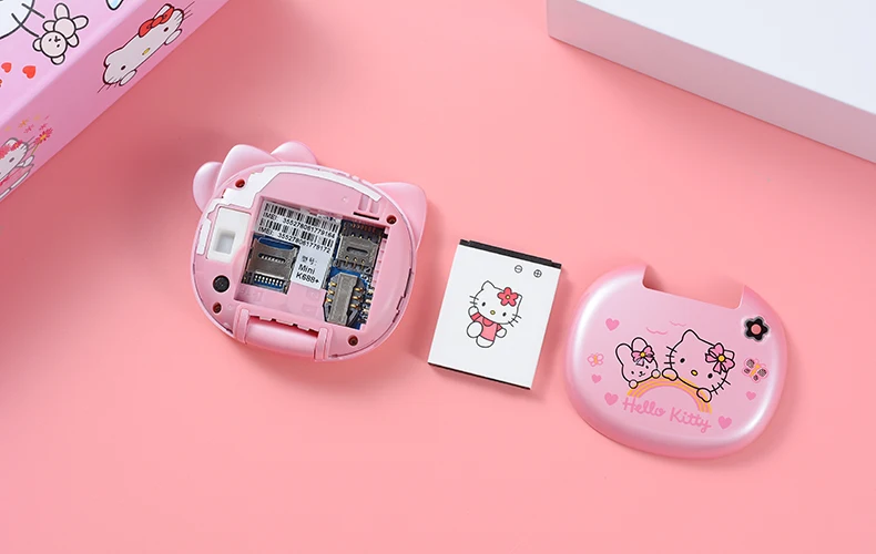 Милый мини-телефон hello kitty для девочек K688+ четырехдиапазонный флип-мобильный телефон с мультипликационным принтом разблокированный детский мини-мобильный телефон с двумя sim-картами