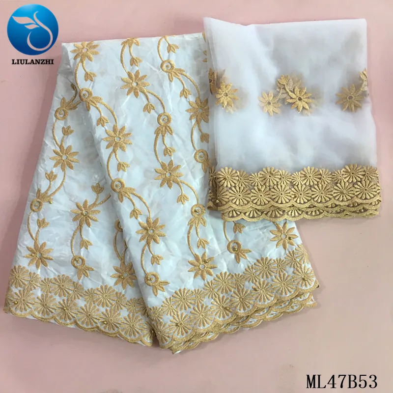 LIULANZHI белый Базен кружевной ткани вышивка riche getzner с камнями высокое качество Базен хлопчатобумажная ткань 5+ 2 ярдов ML47B53