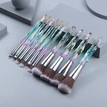 

10pcs Crystal Big Makeup Brushes Set Eye Shadow Eyebrow Professional Blush Lip Face Make up Powder Foundation Brush Cosmetic