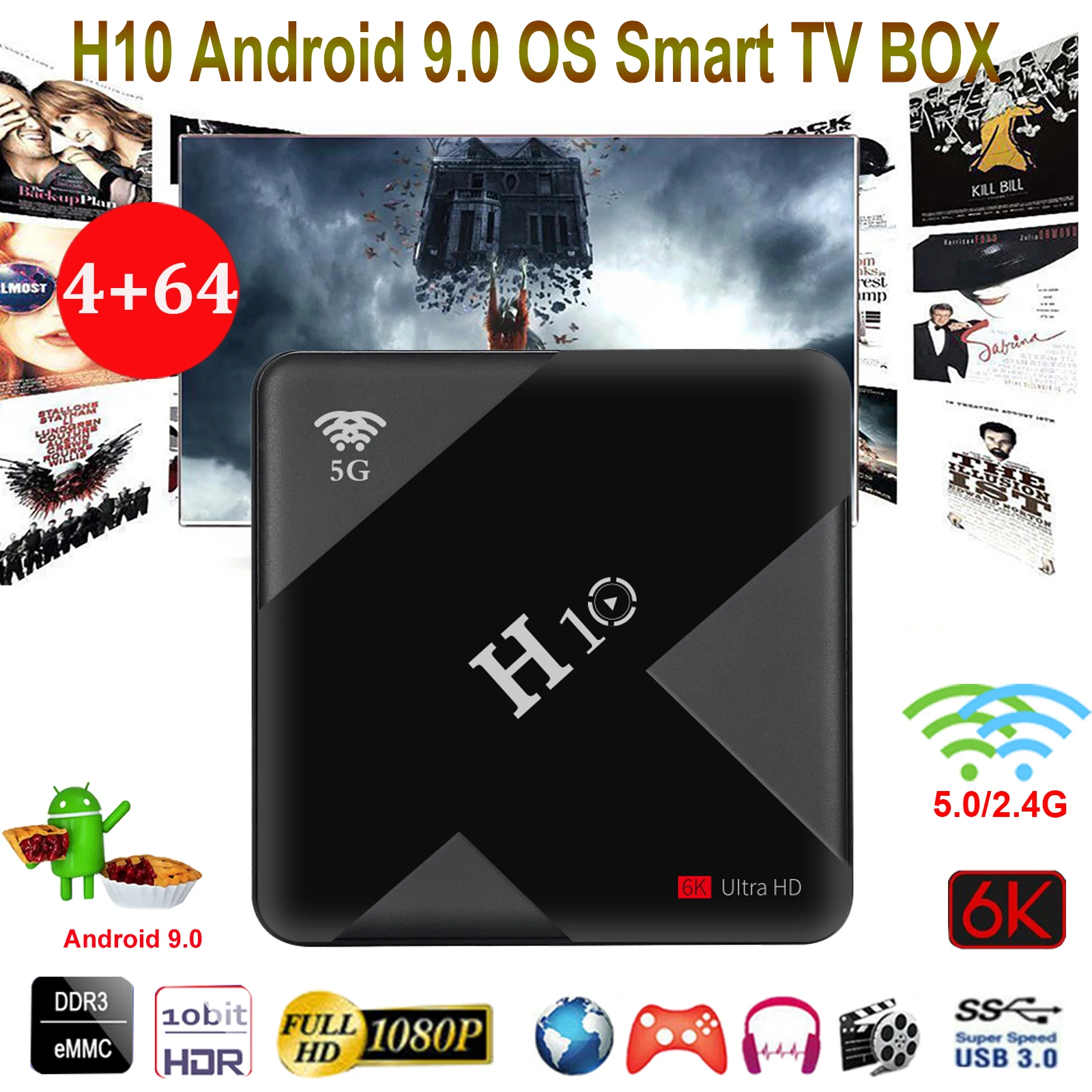 ТВ-приставка XGODY H10 H6 Android 9,0 4 Гб ОЗУ 64 Гб ПЗУ Allwinner H6 четырехъядерный процессор Dual Wifi 2,4G/5G USB3.0 телеприставка