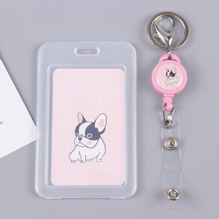 pink Милый Телескопический прозрачный ID держатель для карт студенческий мультфильм брелок набор защиты карт ПВХ акрил чистая Визитная Карточка Чехол - Цвет: pink