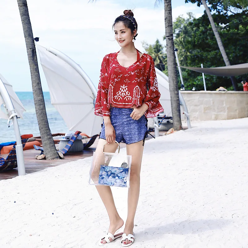 

Ylsswim 2019 New Fashion Sexy Slim Fit Bathing Suit Women's Three-piece Set Small Bust Gathering Elegant Slimming Holiday Swimmi
