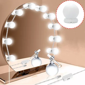 

Cosmetic Lamp Makeup Lights Hollywood Style Dimmable 3 Color 10LED Light Bulbs USB Charging Dressing Table
