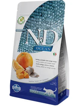 

FARMINA FARMINA CAT N & D OCEAN HERRING PUMPKIN & ORANGE bezzernovoy adult cats with herring, pumpkin and orange