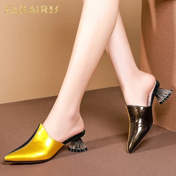 

Sarairis New Arrivals Fashion Large Size 43 Pointed Sheepskin Genuine Leather Summer Women Sandals Mules Woman Shoes Pumps