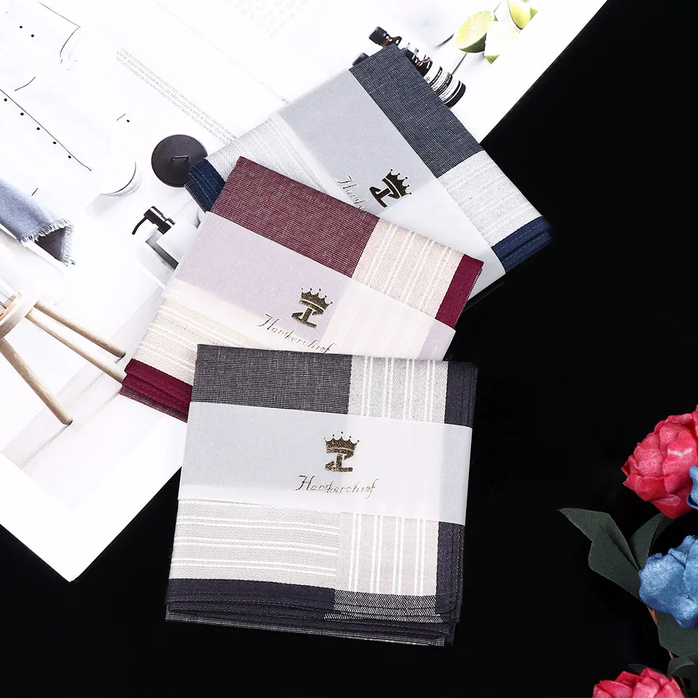 Новые Разноцветные квадратные полосы 100% хлопчатобумажные носовые платки 43*43 см Мужские Классический Узор винтажный Карманный платок в