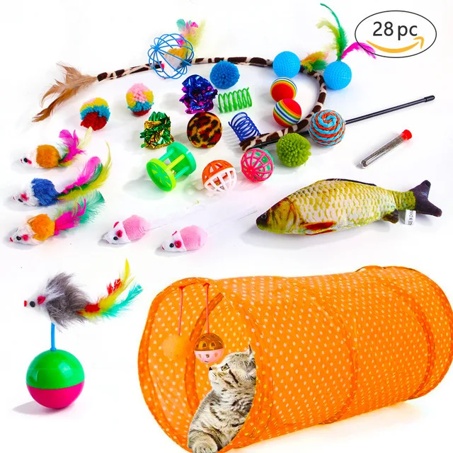 Cat Toys Set of Mouse, Shape Balls, Foldable Play Tunnel, Sticks , Fish