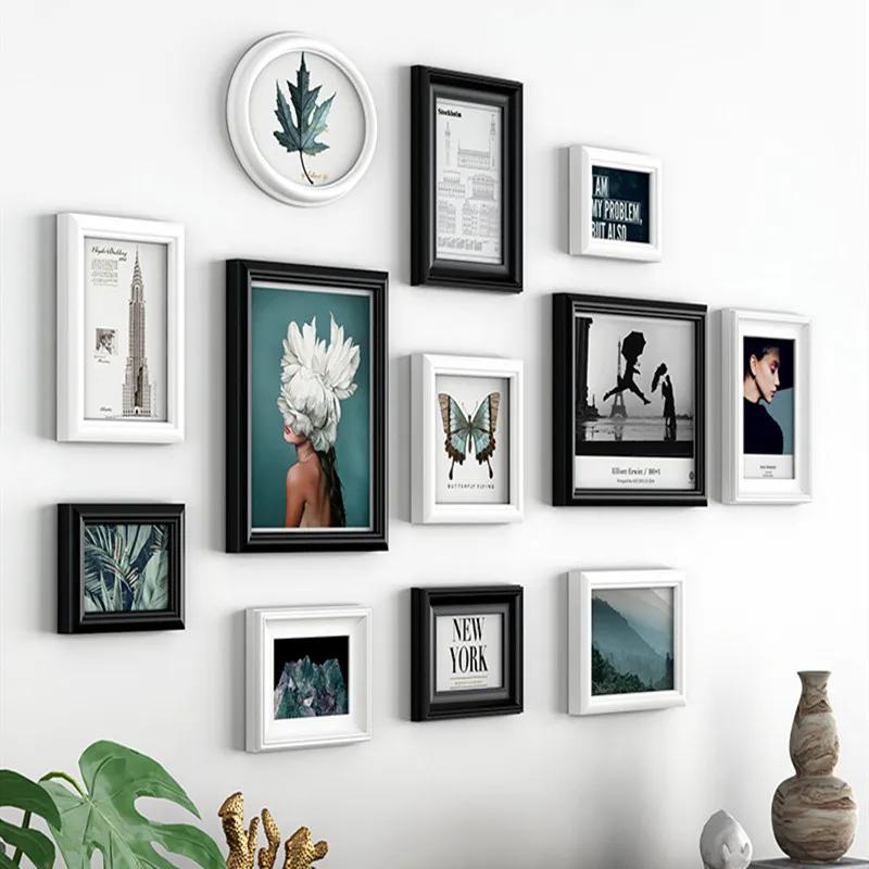 

Modern Style Solid Wood Photo Frame 12 PCS Creative Frame Combination For Paintings Living Room Wall Picture Frame Moldura Foto
