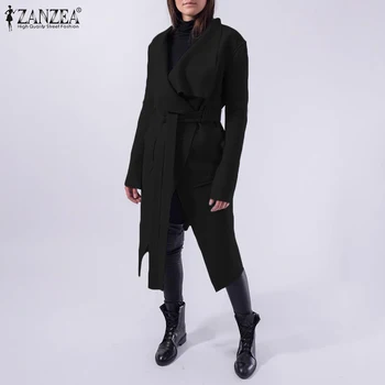 

ZANZEA 2020 Fashion Women Long Coats Jackets Turn Down Collar Pockets Coats Overcoats Casual Loose Belted Outwear Chaqueta Mujer