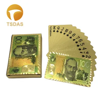 

Novelty 24k Gold Plated Playing Cards w/ 52 Cards + 2 Jokers, $100 AUD Style Collection Gold Foil Poker as Wedding Gifts