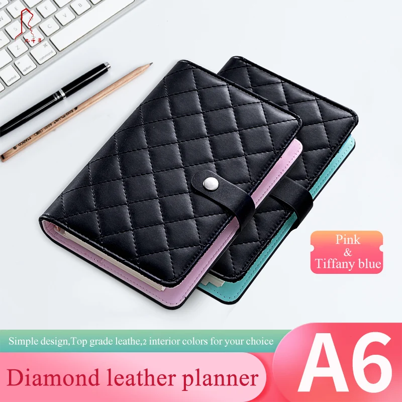 

A6 Black Designed Customized ring binder Pocket Refillable agenda Journal Diary planner,A6 Checkered Black Planner Notebooks