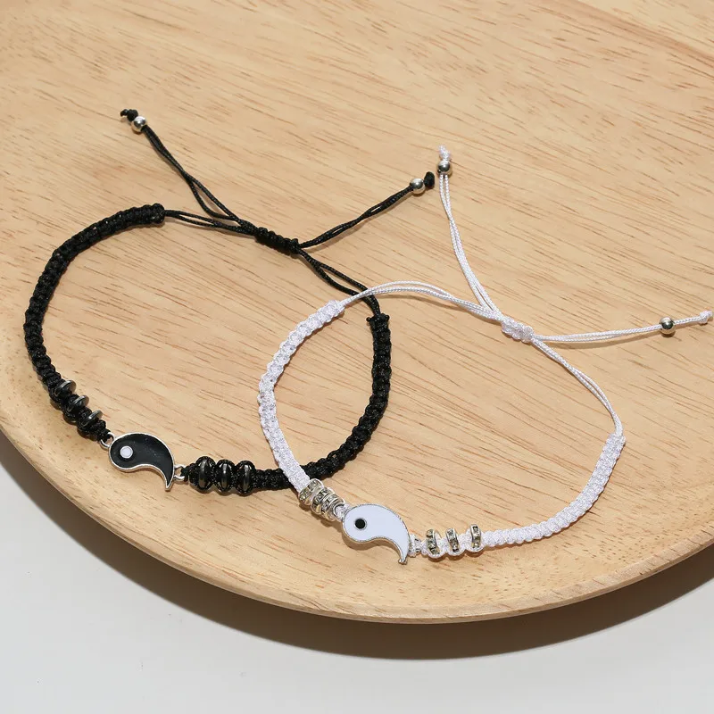 Black White Yin Yang Charm Bracelet Set Tai Chi Pendant Braided Rope Adjustable Bracelets For Women Men Jewelry Gifts Bracelet Jewelry 12Pcs/Lot