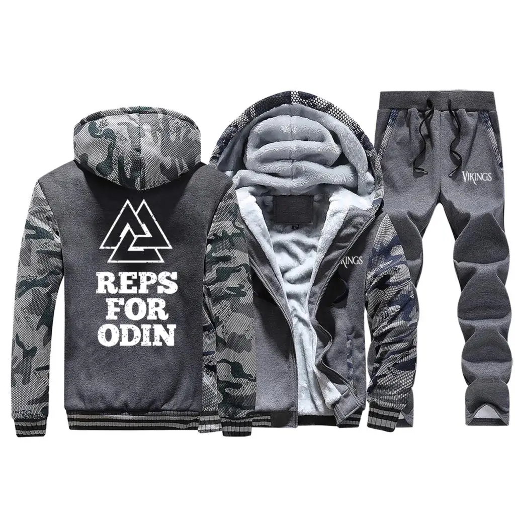 Reps for odin, мужская толстовка с капюшоном+ спортивные штаны, костюм, Viking Legend, зимние теплые толстовки+ штаны, комплект из 2 предметов, мужская повседневная куртка - Цвет: Dark Gray 5
