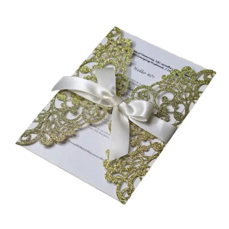 1 шт. образец блеск Свадебное приглашение из бумаги карты цвета: золотистый, серебристый свадебные приглашения с пустой внутренний