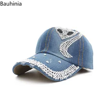 Bauhinia, Женская Бейсболка, стразы, деним, уличная одежда, хип-хоп, регулируемые шапки, модная бейсболка, кепка s