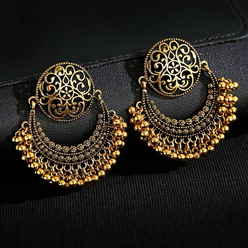 Ретро Луна индийские украшения Jhumka серьги Orecchini Винтаж Gypsy цветок кисточка