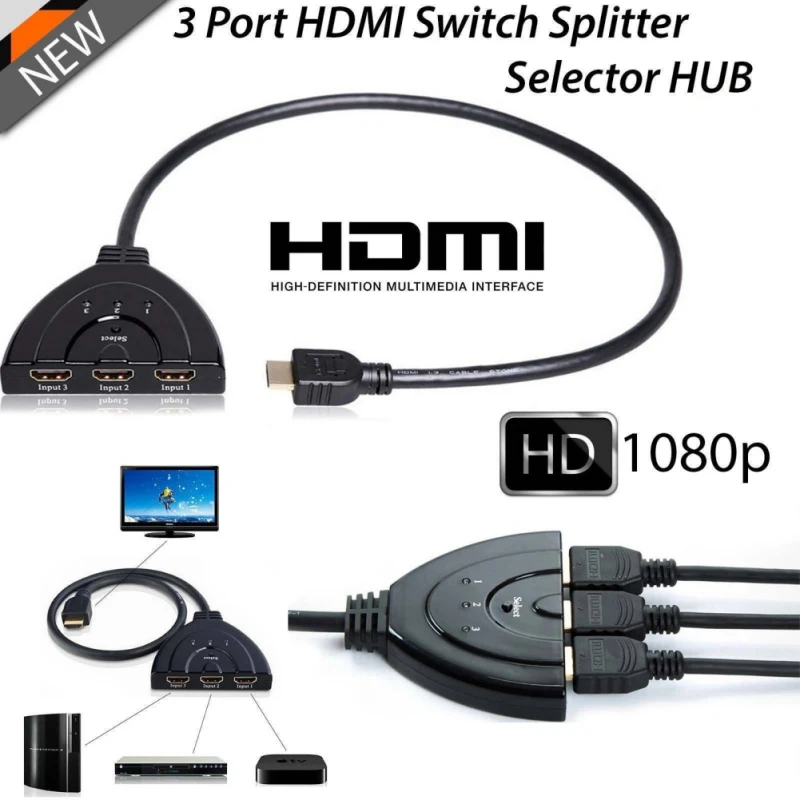 4K 1080P 3 портовый кабель-разветвитель HDMI мультикоммутатор концентратор коробка lcd HDTV UK