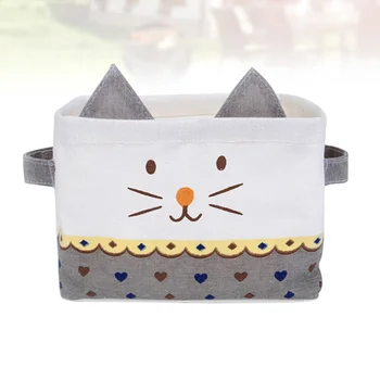 

Cotton Linen Waterproof Cloth Box Cat Ears Desk Storage Basket Storage Box (Blue)