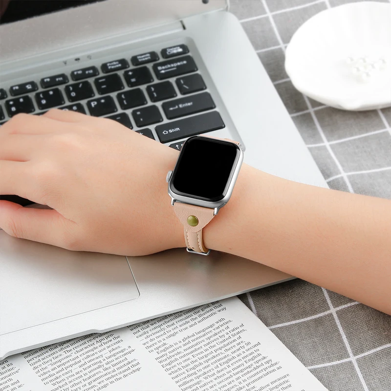 Ремешок для Apple Watch 4 5 iwatch ремешок 44 мм 40 мм 38 мм 42 мм 4 3 высококачественный кожаный Браслет Т-образный ремень с заклепками аксессуары