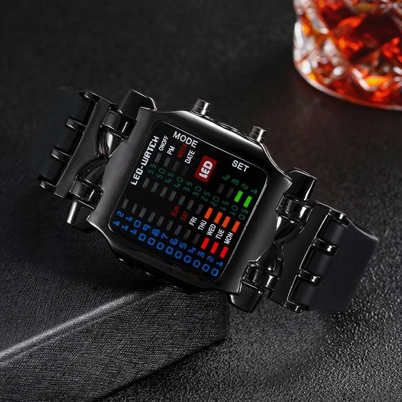

2021 New Women Men Binary Watch Men Date Square Dial Casual Sport Plastic Band Watches Reloj Binario Men LED Digital Watch