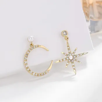

2020 New asymmetric Star Moon modelling earrings fashion Korean shiny fine crystal Women joker Drop earrings Jewelry