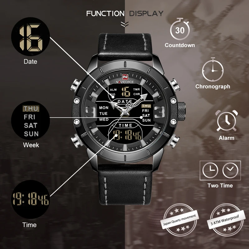 Часы naviforce лучший бренд класса люкс Аналоговый Цифровой двойной дисплей мужские часы s Модные Спортивные кварцевые наручные часы Relogio Masculino