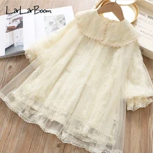 LarLarBoom/платье принцессы для девочек; Новинка года; сезон весна; Модное детское платье принцессы для девочек; платье с цветочной вышивкой и воротником «Питер Пэн» для девочек