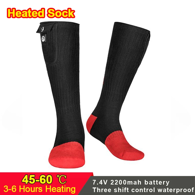 Зимние носки с подогревом, 7,4 вольт, черный обогреватель для ног для мужчин и женщин, чтобы аккумуляторные нагревательные носки для холодной зимы