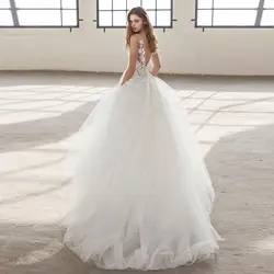 Vestidos de novia 2019 с v-образным вырезом и кружевной аппликацией, Пляжное свадебное платье без рукавов с открытой спиной, свадебное платье в стиле