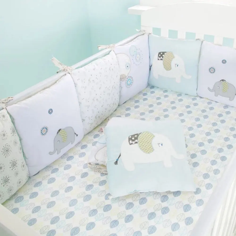 

Baby Bumper Baby Bed Protection Fashion Embroidered Elephant Design Infant Crib Cot Children Bumper Baby Bedding Set 6Pcs/Lot