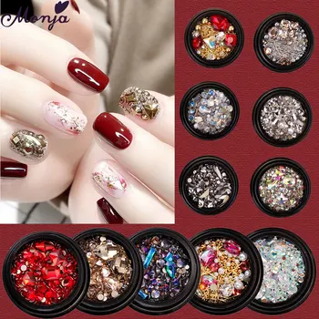 

Monja 13 Styles Mix Size Metal Beads Rhinestones Nail Art Decorations Crystal Gems Shiny Jewelry 3D Charms Manicure Accessories