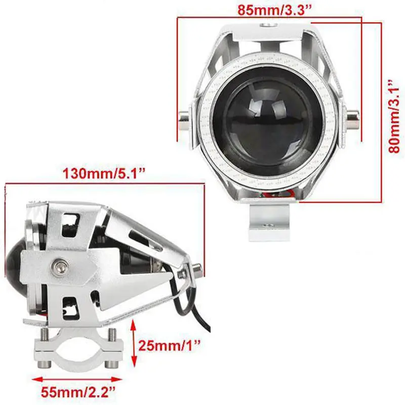 

2 x High Power U7 Angel Devil Eye Light 125W Motorcycle LED Fog Spot light + 1pc switch as gift for U7 Light