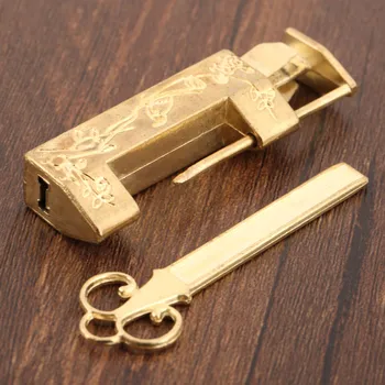 

Vintage Gold Chinese Old Lock Retro Brass Padlock Antique Jewelry Wooden Box Padlock Lock Suitcase Door Hardware Locks