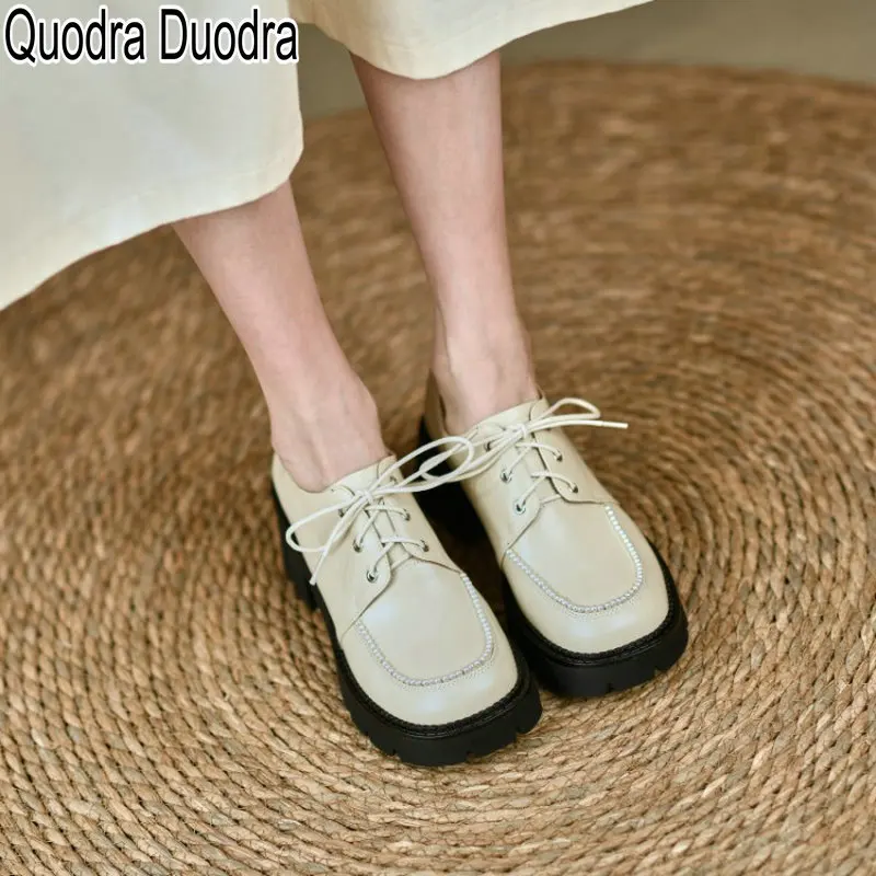 Туфли-лодочки женские из натуральной кожи толстый высокий каблук массивный