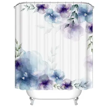 

Blue and Purple Ink Paintings Pattern Digital Print Shower Curtains for Bathroom Decor,Polyester Waterproof Fabric Bath Curtain