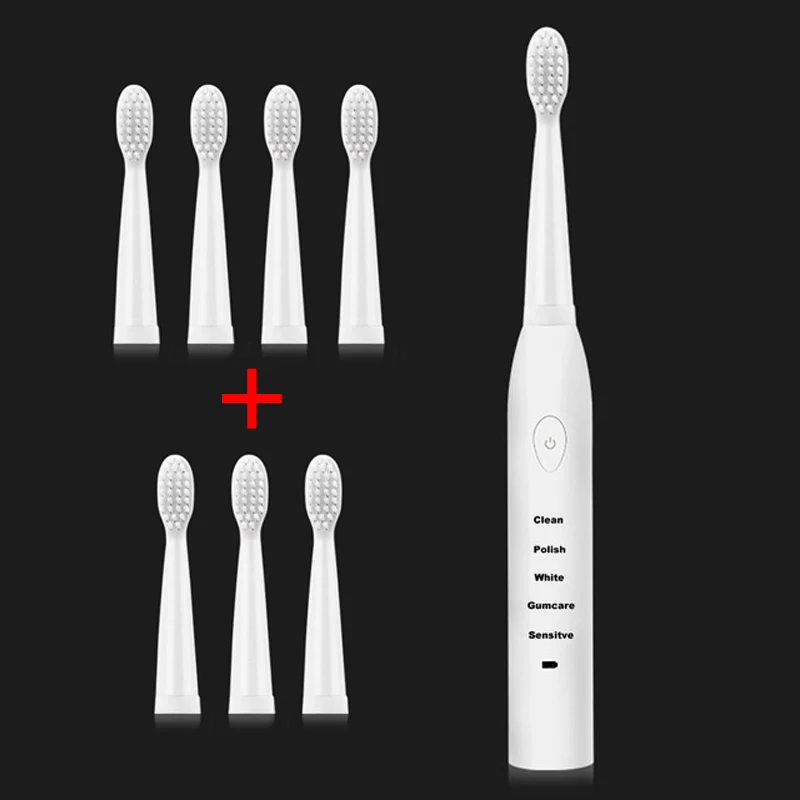 White-brushhead Мощная ультра звуковая электрическая зубная щетка USB зарядка перезаряжаемая зубная щетка моющаяся электронная отбеливающая зубная щетка - Цвет: White-brushhead