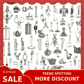 

65pcs Tibetan Silver Plated Mixed Wrench Axe Scissors Tool Charms DIY Pendants Craft Charms Bracelets Accessories Findings