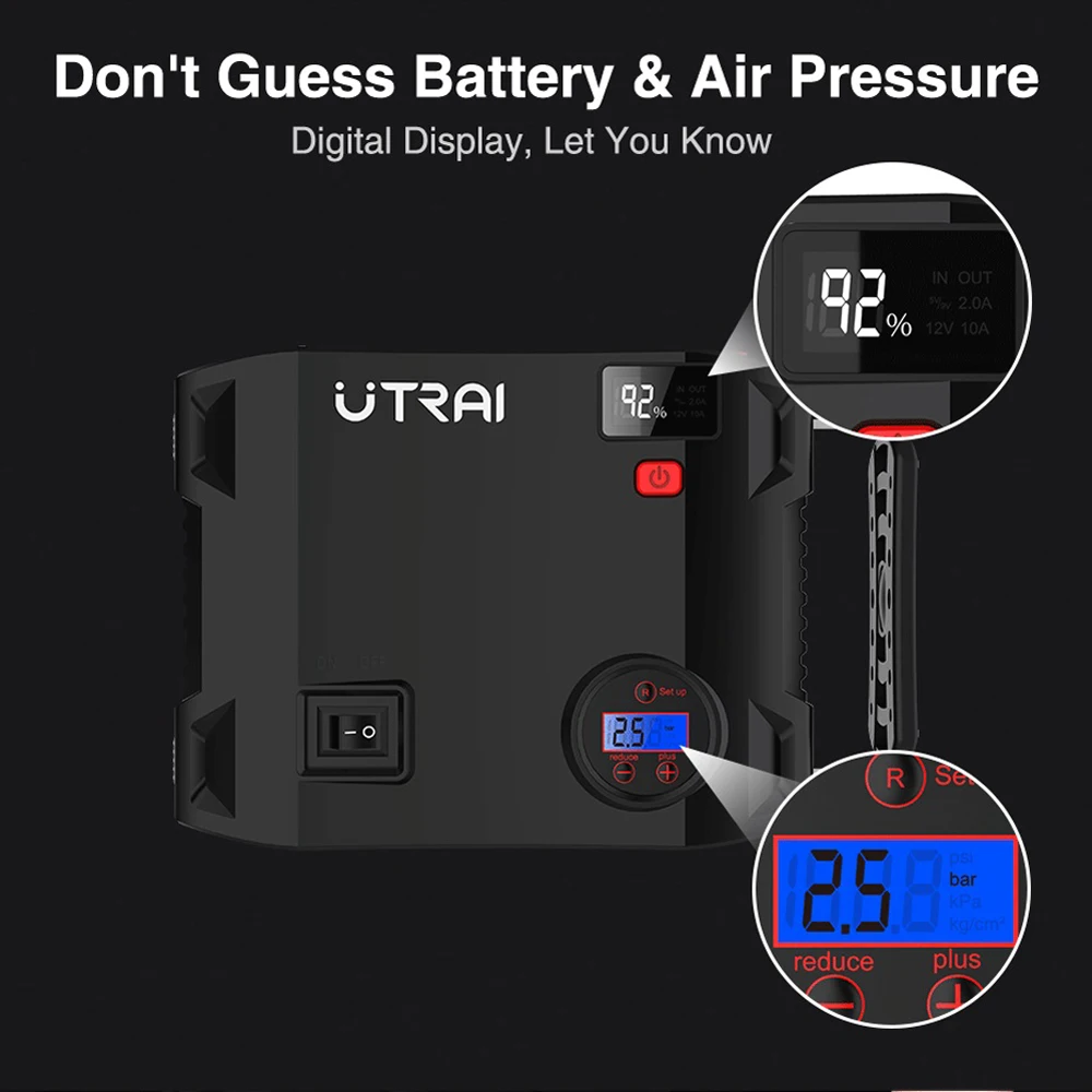 UTRAI стартер 4 в 1 воздушный компрессор 2000A 24000mAh Power Bank 12V цифровой шинный насос 150PSI