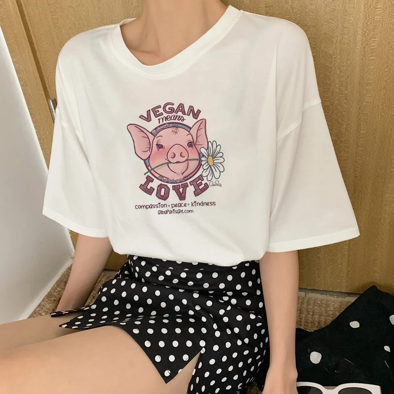 Lei SAGLY Vegan Love Женская футболка сочувствие мир доброту Harajuku рубашка корейского стиля Эстетическая одежда Ulzzang Топ в стиле "оверсайз"