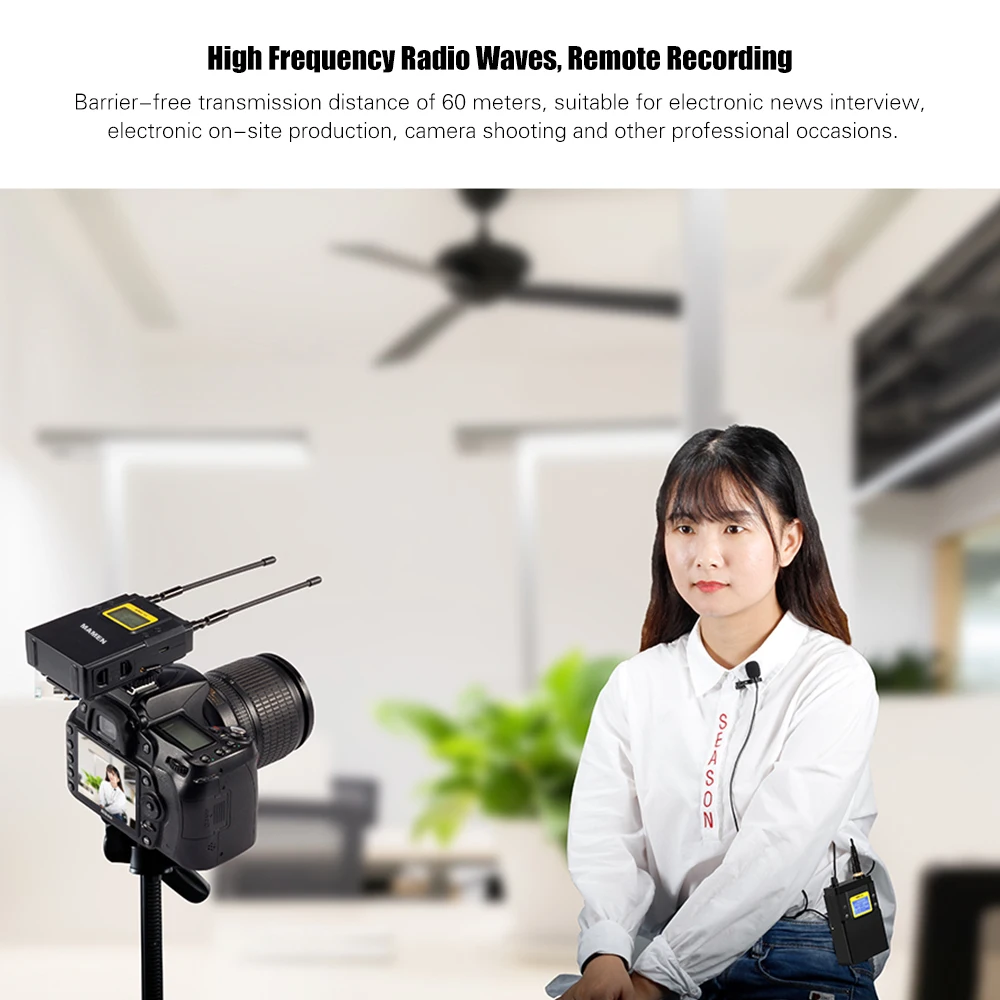 MAMEN UHF двухканальная Цифровая беспроводная микрофонная система 1 передатчик 1 приемник конденсаторный микрофон для записи видео камеры