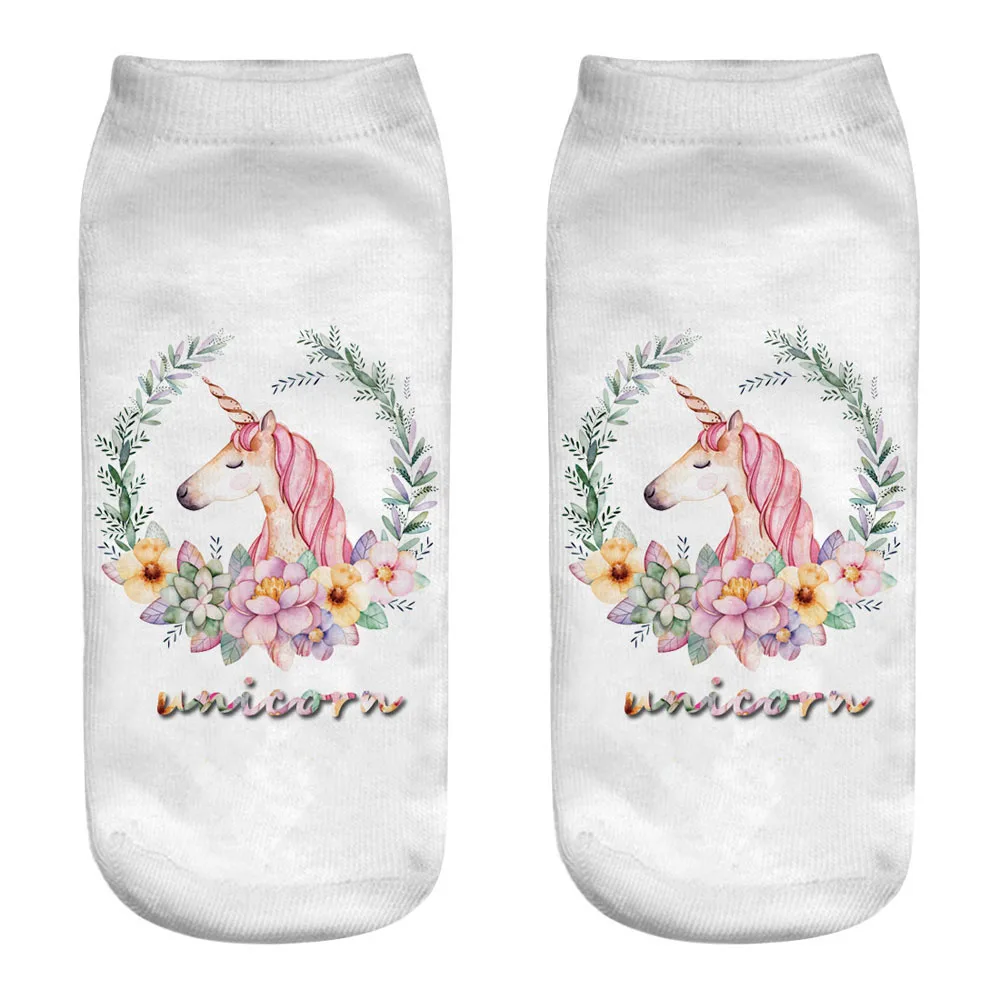 New Harajuku 3D Print Unicorn Socks Women Kawaii Ankle Licorne Chaussette Femme Calcetines Mujer Cute Art Funny Sox black ankle socks