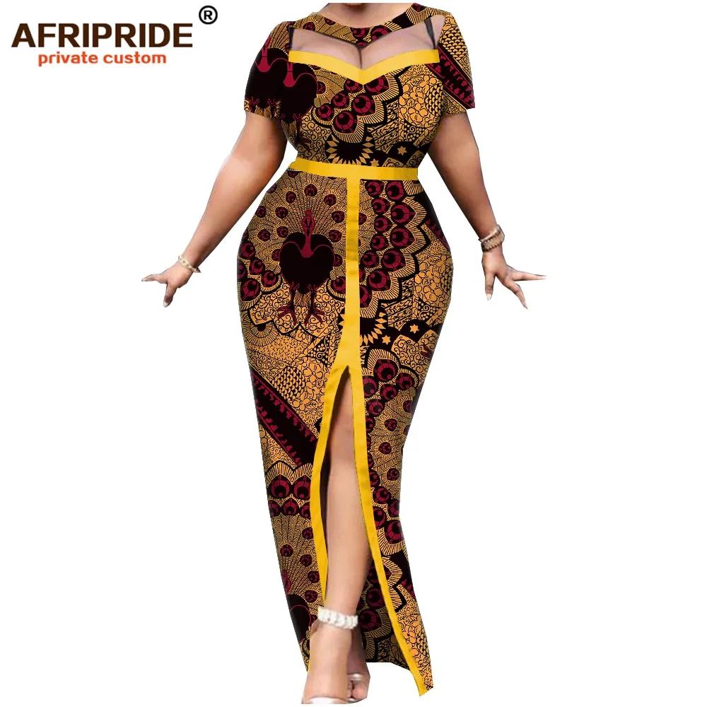 Африканское весеннее женское платье AFRIPRIDE bazin richi, хлопок, короткий рукав, длина по щиколотку, раскол, платье для женщин A1925003 - Цвет: 515J