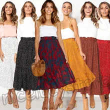 Новая женская юбка с высокой талией и цветочным принтом элегантная юбка средней длины юбки в горошек шифоновая юбка корейская мода d3