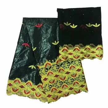 

New Black African Bazin lace fabrics Fashion Embroidery Bazin riche with Beads Nigerian bazin lace for Party Dress ! WX20903