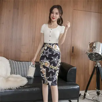

Women's Skirt 2020 Summer Korean Slim High Waist Printed Bag Hip Skirt Women's Midi Skirt Elegant