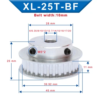 

XL 25 T Timing Pulley Bore 6/6.35/8/10/20 mm Teeth Pitch 5.08 mm Aluminum Pulley Wheel Teeth Width 11 mm For 10mm XL Timing Belt