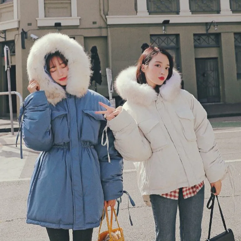 

Photo Shoot CHIC Laziness Loose-Fit Best Friend Mid-length Hooded Model Fur Collar Sleeves Ruched Thick Waist Hugging Cotton Coa