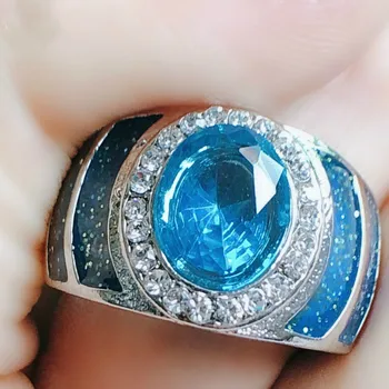 

Luxury oval 925 Silver ring 5A zircon blue Stone cz Engagement Wedding Band Ring for women men Jewelry sapphire gemstone ring